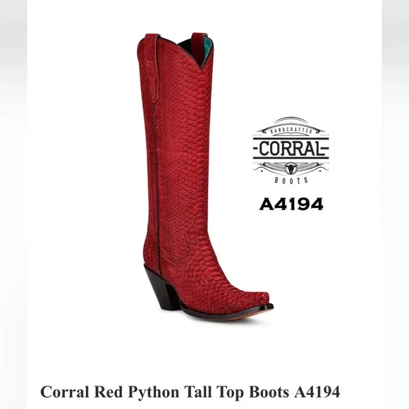 Corral Red Python Tall Top Full Exotic A4194 - Picture 8 of 13